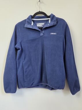 Lands' End Navy Blue Snap-Front Fleece Pullover